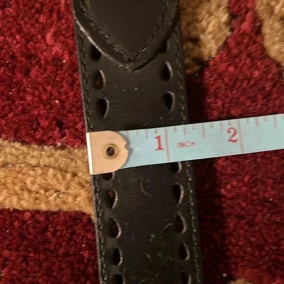 Unisex Genuine Black Perforated Leather Belt with Brushed Silver Buckle XL - Picture 9 of 14